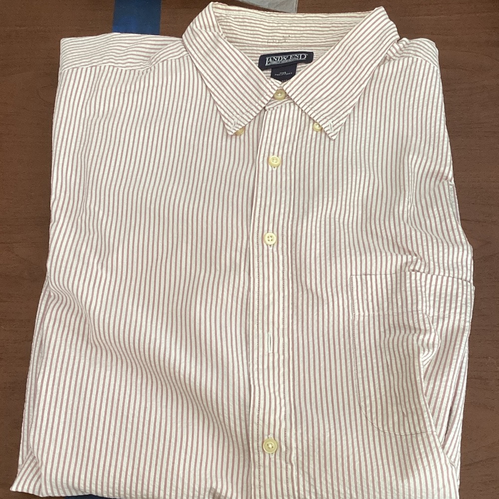 Red & White Pinstripe Lightweight Button Up